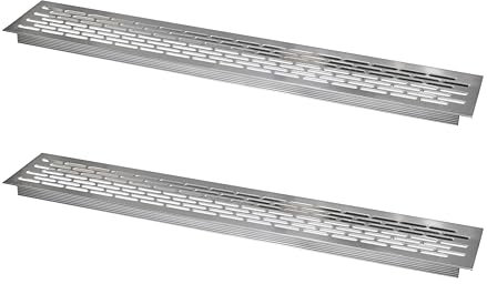 ALUSFERA Lüftungsgitter - 80 x 480 mm - Aluminium - Rechteckig für Arbeitsplatte - Zubehör Möbel - Luftgitter für Möbel - Lüftungsgitter Küche - 2 Stück - Chrom