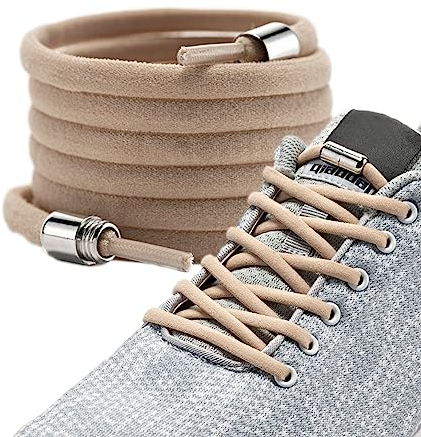 LaceHype - Premium Schnürsenkel ohne binden, elastischeSchuhbänder mit Metallkapseln, 1 oder 2 Paar - CP2 - mit Kapseln für Sneaker, Laufschuhe, Sporschuhe (Beige, 2P)