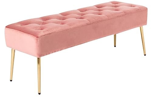 Duhome Panchina Imbottitura Panca con Pomelli, Panca Ingresso, per Letto Sgabello Gamba in Metallo Dorato, per Camera da Letto Ingresso Corridoio Soggiorno, Rosa