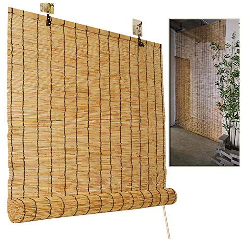 Suwooy Bambusrollo Aussenbereich-Schilfvorhang-Sonnenschutz Rollläden-Natürliche Rollo Bambus-Jalousien,Breite 60Cm 80Cm 100Cm 120Cm 140Cm,Anpassbar,140x180cm/55x71in