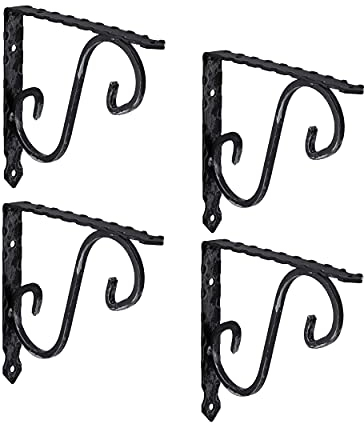 Gedotec Ornament-Konsole Schwerlastkonsole Metall Schwerlastträger | VICTORIA | Tiefe: 280mm | Regalträger Tragkraft 15 kg | Stahl Antik schwarz geschmiedet | 4 Stück Regalwinkel im Landhaus-Stil