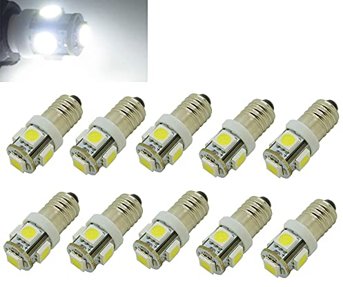 ShuoHui E10 6 V LED-Leuchtmittel, Kaltweiß 5 SMD 5050 0,5 W 40Lm Lampe 6000K 10 Stück 6V