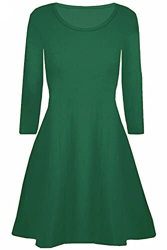Mustwearit Women Ladies Plain A Line Long Sleeve Swing Skater Dress Top