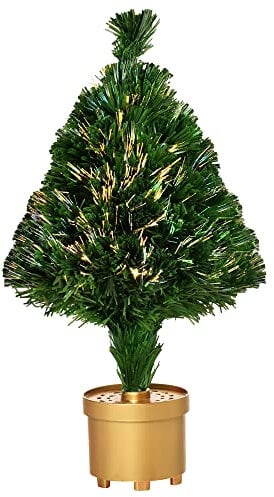 HOMCOM 2FT Prelit Artificial Christmas Tree Fiber Optic LED Light Holiday Home Xmas Decoration Table Decor with Multi-Color Lights, Green