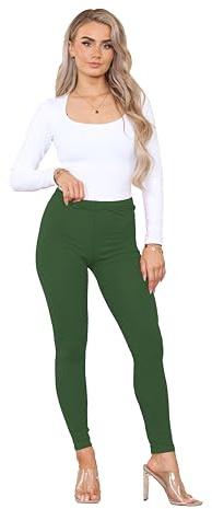 Elum Women's Plain Stretchy Soft Leggings with Elasticated Waistband Bottle Green