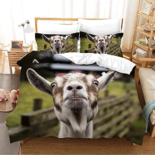 FAZAOWM Bettwäsche 220x240 grüne Ziege Weiche Mikrofaser Bettbezug Set mit Reißverschluss, 1 Bettbezüge mit 2 Kissenbezug 80x80cm, Atmungsaktive Bettwäsche-Sets für Erwachsener