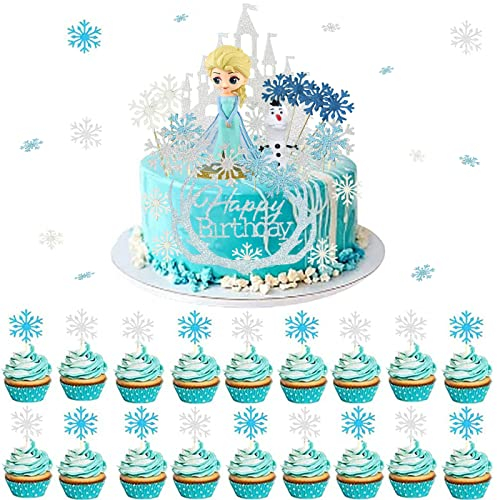 34 Piece Princess Cake Topper Set, Frozen Cake Toppers, Girls Birthday Decorations, Kids Birthday Party, Exquisite Glitter Cake Decorations