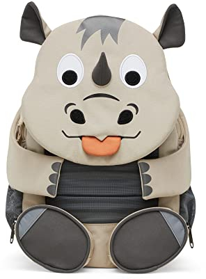 Affenzahn Großer Freund Kindergartenrucksack mit Nashorn-Motiv aus Recyceltem Material in der Farbe Grau, Maße: 20cm x 12cm x 31cm, AFZ-FAL-001-047