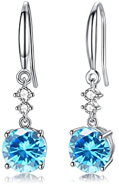 Ohrringe Silber 925 Hängend Silberohrringe 925 Damen Aquamarin Zirkonia Geburtsstein Geburtstag Geschenk