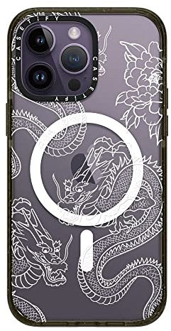 CASETiFY Impact iPhone 14 Pro Max Case [4X Military Grade Drop Tested / 8.2ft Drop Protection/Compatible with Magsafe] - DRAGONS - Clear Black