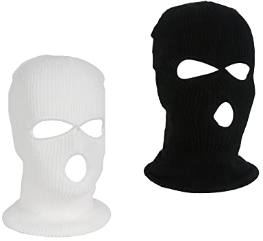 LINSOCLE 2pcs Balaclava - 3-Loch Sturmmaske, Gestrickte Sturmhaube, Multifunktionsmaske, Skimütze für Motorrad und Fahrrad (schwarz+weiß