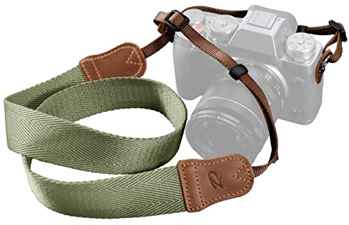 Light Green Camera Strap - Double Layer top-grain Cowhide Ends,1.5Wide Pure Cotton Woven Camera Strap,Adjustable Universal Neck & Shoulder Strap for All DSLR Cameras,Great Gift for Photographers