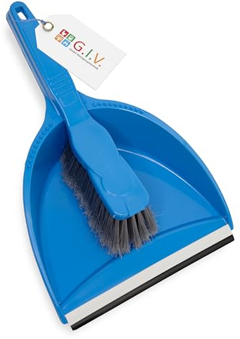 G.I.V. - Reinigungstechnik Kehrgarnitur Kehrset Handfeger & Kehrschaufel in Blau aus Kunststoff - Besen Kehrschaufel Set mit Gummilippe & Aufhängeloch, Kehrbesen für feuchten & trockenen Schmutz