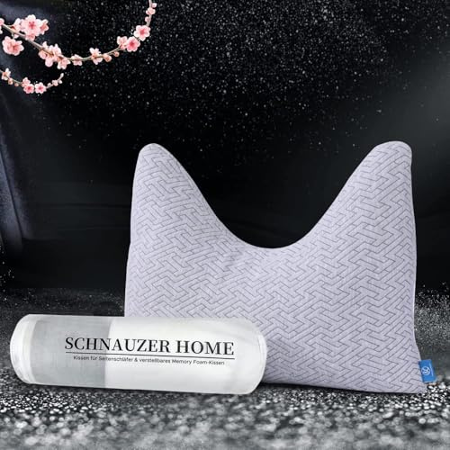SCHNAUZER HOME Side Sleeper Pillow for Neck and Shoulder Pain - King Size Memory Foam Bed Pillows for Sleeping - Adjustable Curved Pillow with Removable Washable Pillowcase (Grey)