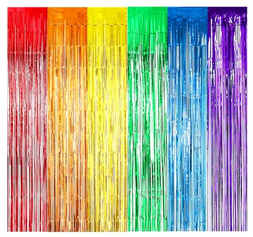 Lametta Vorhänge Regenbogen, 2 Stück Metallische Glitzervorhang 1m x 2.5m, Glitzer Tinsel Curtain,Deko für Weihnachtsbaum Kindergeburtstag Party Festivals Party ​Regenbogen Bühnendekor