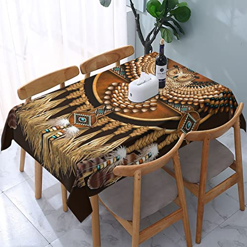 Rechteckige Gartentischdecke Native American Beadwork Eulen-Mandala Wachstischdecke Wetterfeste Garten Tischdecke rutschfeste Wachstuchtischdecke Für Terrasse Indoor Jubiläum,137X183cm