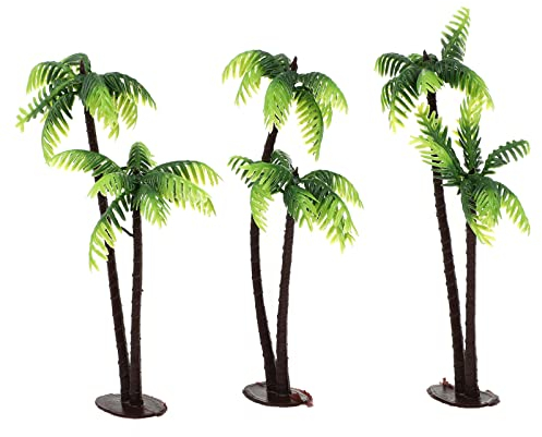 Lot de 3 mini palmiers décoratifs miniatures : mini palmier décoratif en plastique modèle arbre coco paysage modèle arbres pour modélisme ferroviaire forêt tropicale architecture diorama 12 x 5 cm