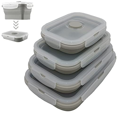YXIAOO Frischhaltedosen Faltbare Aufbewahrungsbehälter aus Silikon 4er-Set Frischhalteboxen Schüssel für Küche Picknick Wandern Schule Bento-Box Frischhalteboxen - Grau