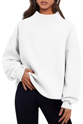 Trendy Queen Damen-Sweatshirts mit Rollkragenpullover, langärmelig, Kapuzenpullover, Tops, Herbstmode, Outfits 2025, Weiss/opulenter Garten, L