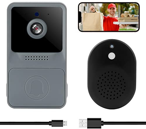 GBARAN Video Doorbell Wireless,Smart Security Doorbell Camera with WiFi Video Doorbell Wireless with Cloud Storage, 2-Way Audio Real-Time Monitoring Suitable for Outdoor Entrance(Grey)