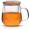 Gohytal Teetasse Mit Deckel Und Sieb, 420 ml Doppelwandige Glas, Tasse Mit Abnehmbarem Teesieb und Bambusdeckel, Teetasse Transparente Für Losen Tee, Blühenden Tee, Teebeutel Idealer Teebereiter