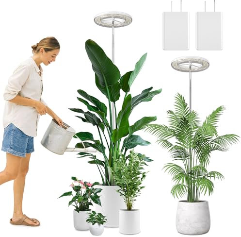 YUYMIKA 72LED Vollspektrum Pflanzenlampe-Rundschreiben, 3Meter Stromkabel AutoTimer, 1.5Meter Teleskopschiene, Pflanzenleuchte für große Pflanzen, Bonsai, Palmen und Blumen(2PCS)