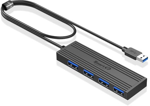 4-Port USB 3.0 Ultra-Thin Data Hub, High-Speed USB Port Expander for Laptop, MacBook, iMac, Surface Pro, XPS, Flash Drives, Mobile HDD, Printers, and More (Slim USB Hub - 4 ft)
