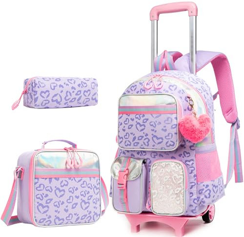 HTgroce Kinder Trolley Rucksack Schultasche Schulranzen Mädchen schultrolleys Schulrucksack Kinderkoffer Rolling Reisegepäck Mehrfachtaschen School Trolley Bag