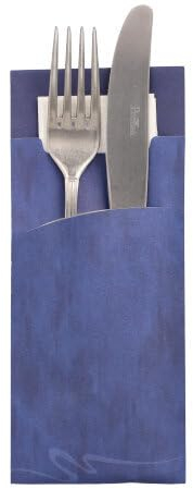 PAPSTAR 520 Stück Bestecktaschen blau, 20 x 8,5 cm, inkl. weißer Serviette 33 x 33 cm 2-lag.