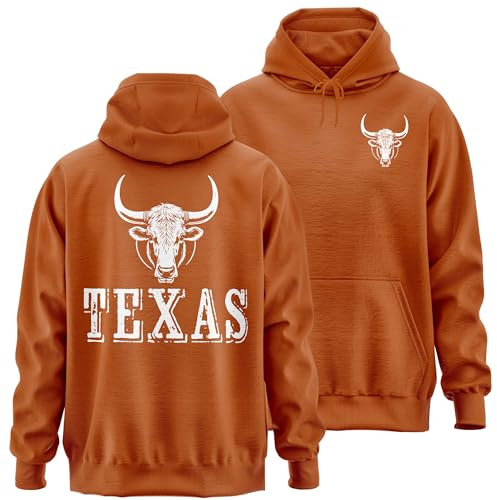 Printbox Originals Texas Longhorn Hoodie vorne & hinten Texas Football Kapuzenpullover für Männer Frauen Unisex, Texas-Orange, Large