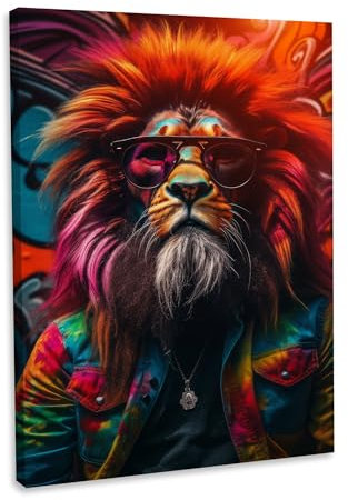 Hustling Sharks® Tierbilder auf Leinwand als XXL Wandbild Lion Rasta - Tierbilder im Hochformat, Löwe Bild, Wandbild Tiere, Löwe Leinwand, Bilder Deko Wohnzimmer, Bilder Deko Wand