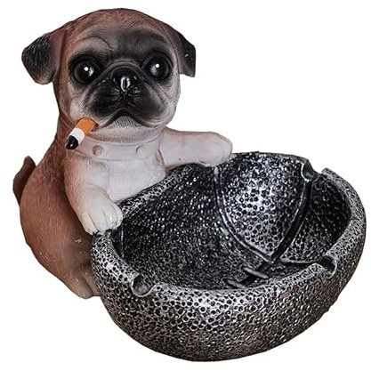 WOBARTCO Aschenbecher mit Fußballmotiv, Mops-Hund, für Zigaretten und Zigarre, niedlicher Aschenbecher für Raucher, Harz-Aschenbecher für drinnen und draußen, Terrasse, Garten