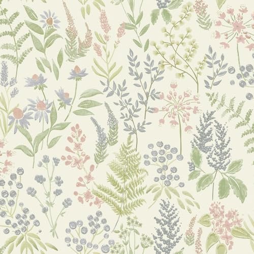 Holden Rural Paradise Floral Sprig Wallpaper - Modern Wallpaper for Living Room, Bedroom, Fireplace - Decorative Luxury Floral Wall Paper with Leaves & Flower Pattern (Pink/Cream)
