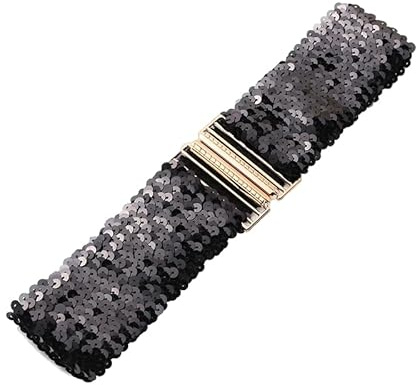 Pailletten Gürtel für Damen Paillettenbesatz Taille Band Gürtel Vintage Glitzer-gürtel Stretch Mode Taillengürtel Persönlichkeit Metallic Kleid Gürtel Elastischer Gürtel Schnalle Stil dehnbare Gürtel