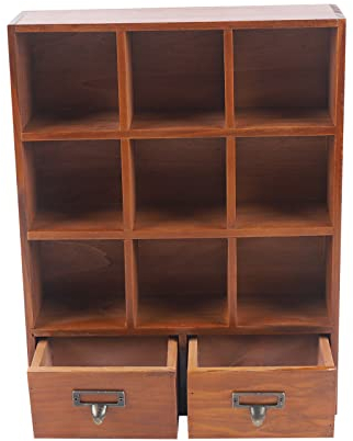 Froulaland Holzregal Setzkasten Bücherregal Standregal Würfelregal 9 Fächer 2 Schubladen Sortierbox Figuren Mineralien Belastbarkeit Kippschutz Bücher Büro Wohnzimmer Standregal Regal