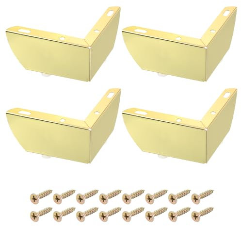 sourcing map Pieds de Meubles, Lot de 4, 110x55mm - Pieds de Meubles en Acier Carbone au Design Simple, Pieds de Support en Forme de L pour Canapé, Table de Chevet, Meuble TV (Or)