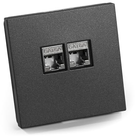 Toma de red empotrada | Poco profundo | Toma de datos UP 2x toma RJ45, CAT5 CAT5e CAT6 CAT6a Toma de red Landose totalmente blindada, antracita