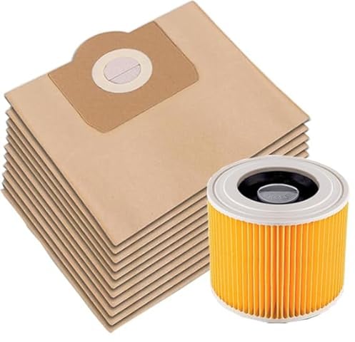 15 Staubsaugerbeutel und 1 Filter für Kärcher 6.959-130.0 WD2 WD3 WD3P MV3 MV3P Premium Staubsauger Ersatzteile für Kärcher und 6.414-552.0/64145520 (15 Staubsaugerbeutel und 1 Filter)