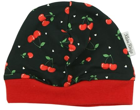 Kleine Könige Mütze Baby Mädchen Beanie · Modell Cherry Kirschen Minikirschen schwarz, rot · Ökotex 100 Zertifiziert · Größe 122/128
