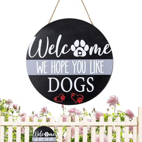 Generic Señal de bienvenida para mascotas,Señal de puerta de bienvenida para mascotas,Letreros de madera para porche de arte de pared - Esperamos que te guste el cartel de bienvenida para perros para