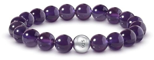 PURAJA Edelstein Armband aus echtem Naturstein: Amethyst | 8mm Kugelarmband mit 925 Sterling Silberperle