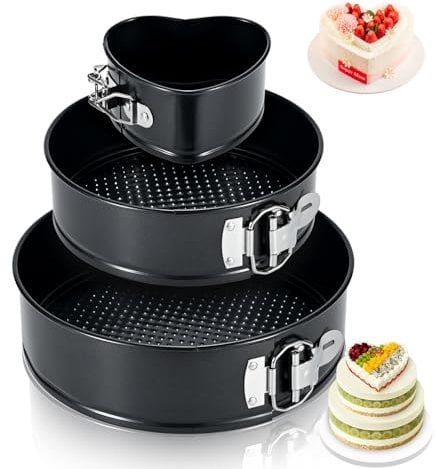 ECCOGREAT 3 Pcs Bandeja antiadherente para tarta de queso 10cm+18cm+23cm, Bandeja redonda para tartas a prueba de fugas con fondo extraíble, moldes para tartas de cumpleaños de liberación rápida