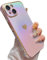 ZTOFERA Compatible with iPhone 13 (6.1) Case for Girls Women, Luxury Fluorescent Iridescent Matte Silicone Case with Cute Love Heart Pattern Plated Rim Shockproof Cover, Iridescent Purple