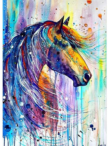 DAERLE Diamond Painting Buntes abstraktes Pferd, Diamond Painting Erwachsene, Diamant Painting Bilder Aquarell Pferd, DIY 5D Diamond Painting Set für Wand Dekor 30x40cm