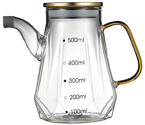Botella grande de vidrio para aceite de cocina con dispensador de aceite y vinagre con asa y tapa, 500 ml