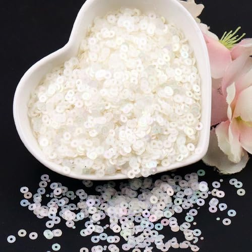 Whakano 4000 Stück Runde Pailletten zum Basteln,Lose Pailletten zum Aufnähen,Handwerk Pailletten Spangles,für DIY Herstellung Nähen,Kleidung,Schmuck Dekor,Stickerei,Hochzeitsdekoration,Weiß,2mm