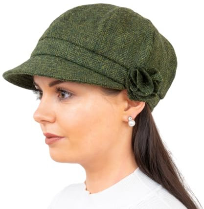 Hatman of Ireland Newsboy Mütze für Damen Made in Irland 8 Paneel Wollmütze, Grün, Einheitsgröße