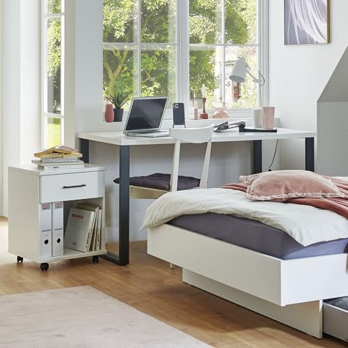 Lomadox Schreibtisch Set 2-teilig inkl. Rollcontainer Bürotisch Computertisch Arbeitstisch Arbeitsplatz modern in weiß