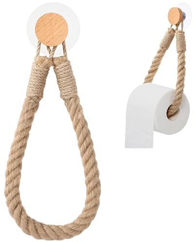 Porte-papier toilette autocollant en bois - Sans perçage - Décoration vintage - Décoration bohème - Corde pour cuisine, salle de bain, toilettes