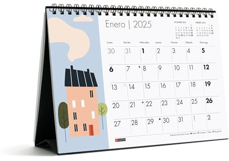 Miquelrius - Calendario de Sobremesa 2025, Calendario A5: 210 x 148,5 mm, Con espacio para anotar, Calendario 2025, Encuadernación espiral doble, Calendario anual escritorio, Español, Diseño Casas